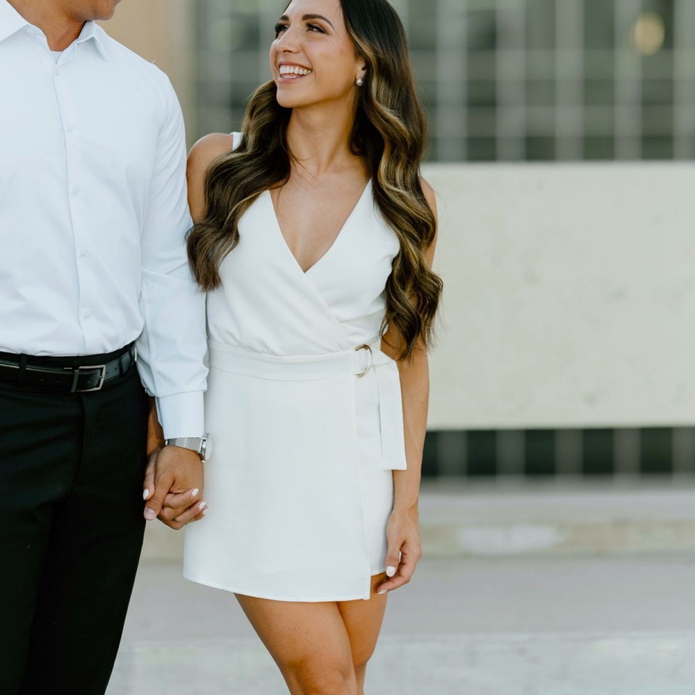 White Sleeveless Wrap Belt Skort Romper